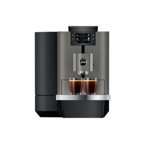 JURA X10 Dark Inox préparant deux cafés