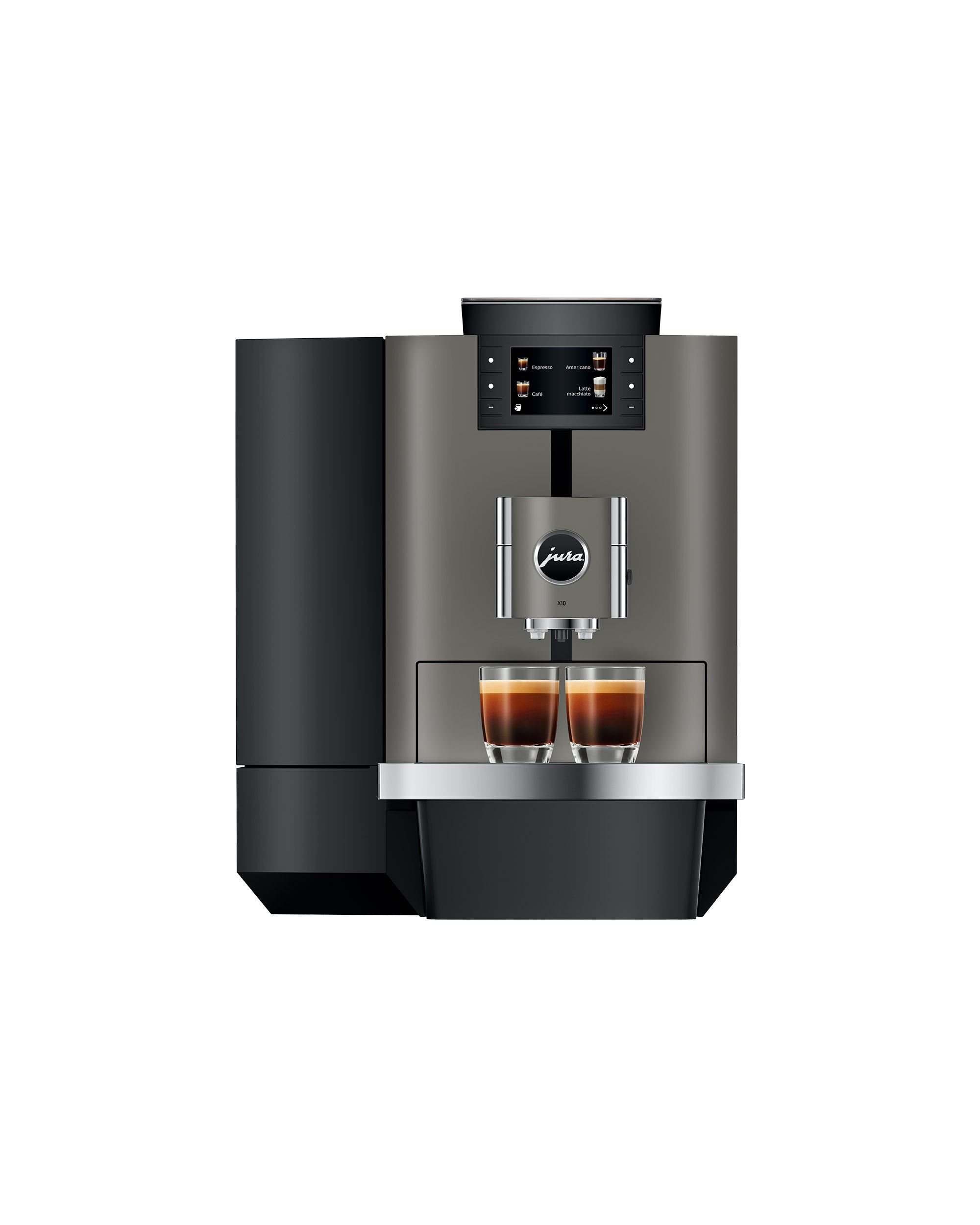JURA X10 Dark Inox préparant deux espressos