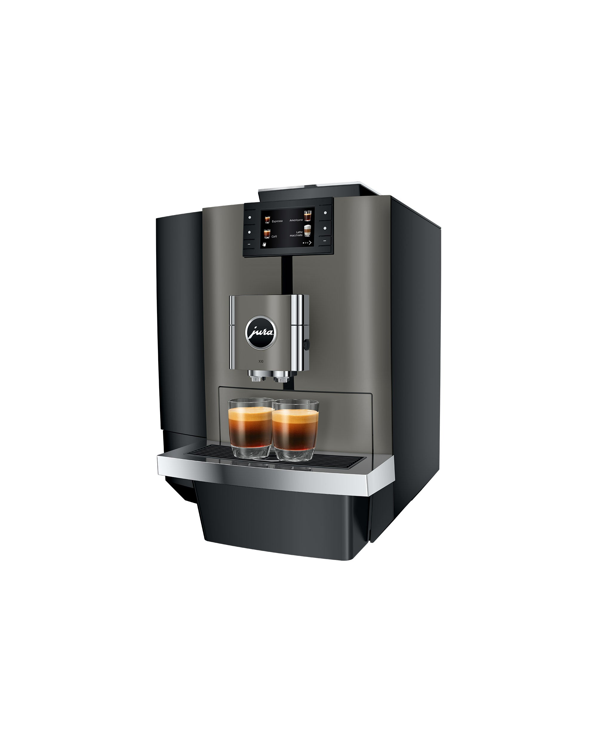 Vue latérale de la JURA X10 avec deux espressos
